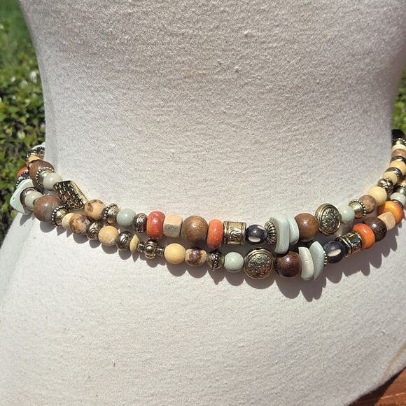 Boho Double Strand Beaded Waist Belt Neutral Earthy Adjustable Festival Belt main image 6